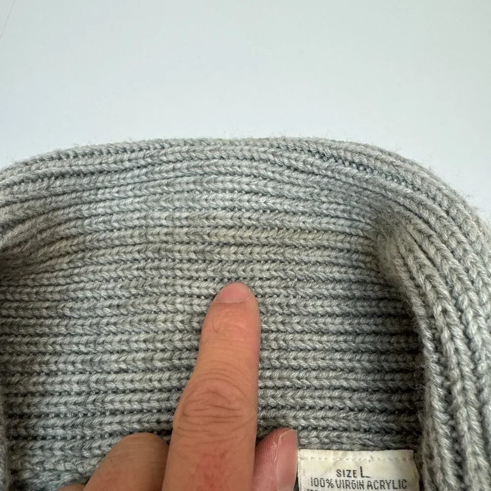 Vintage Men 70s 80s Mod Hipster Cable Knit Fisherman Cardigan Gray Steve McQueen